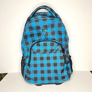 : Heys Rolling Backpack with Laptop Compartment – Blue & Black Buffalo Plaid